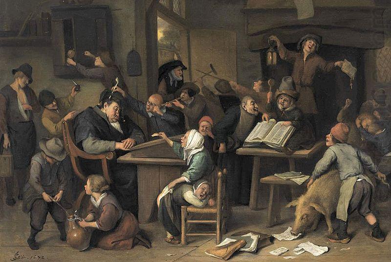 A school class with a sleeping schoolmaster, oil on panel painting by Jan Steen, 1672, Jan Steen